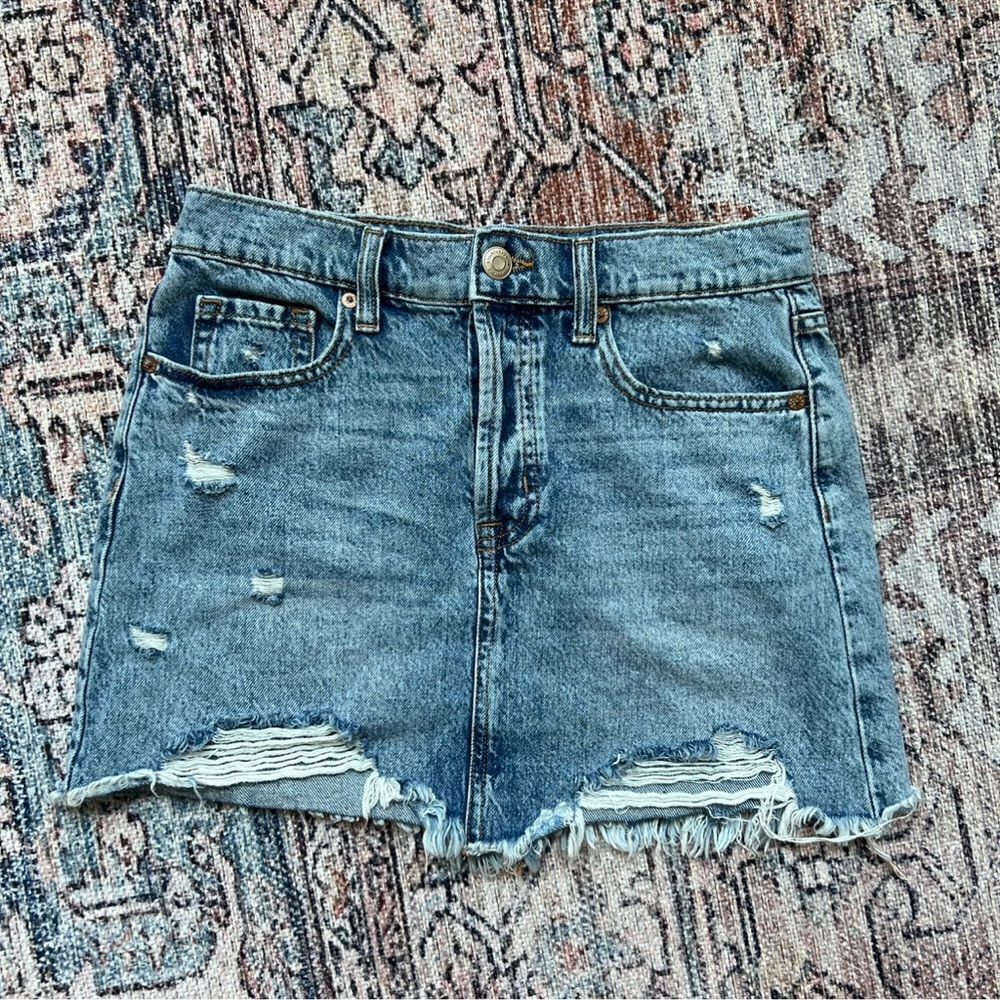 Aeropostale Denim Micro Skirt Distressed Jean Mini Skirt High Rise Size 4